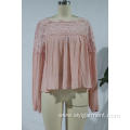 Round Neck Lady Ruffle Sleeve Blouses Lace